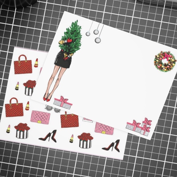 x12 Pretty Fashion Christmas Card Set Fashionista Holiday Boxed Stationery Set - Picture 7 of 14